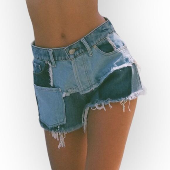 Revice Matchmaker Shorts Patchwork Denim Distressed Cutoffs Festival Size 26 - Picture 1 of 13
